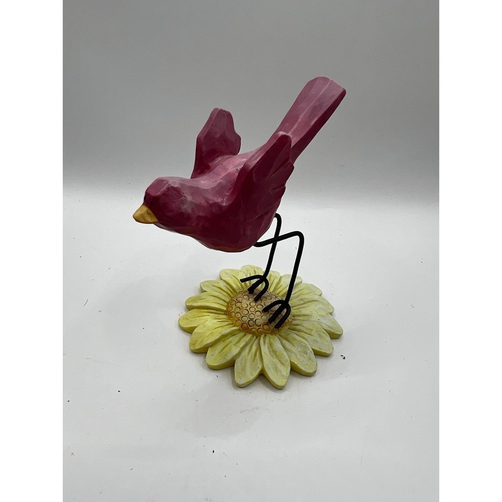 Russ Berrie Fine Feathered Friends Red Bird Figure on Sunflower Wire Legs 5x3"
